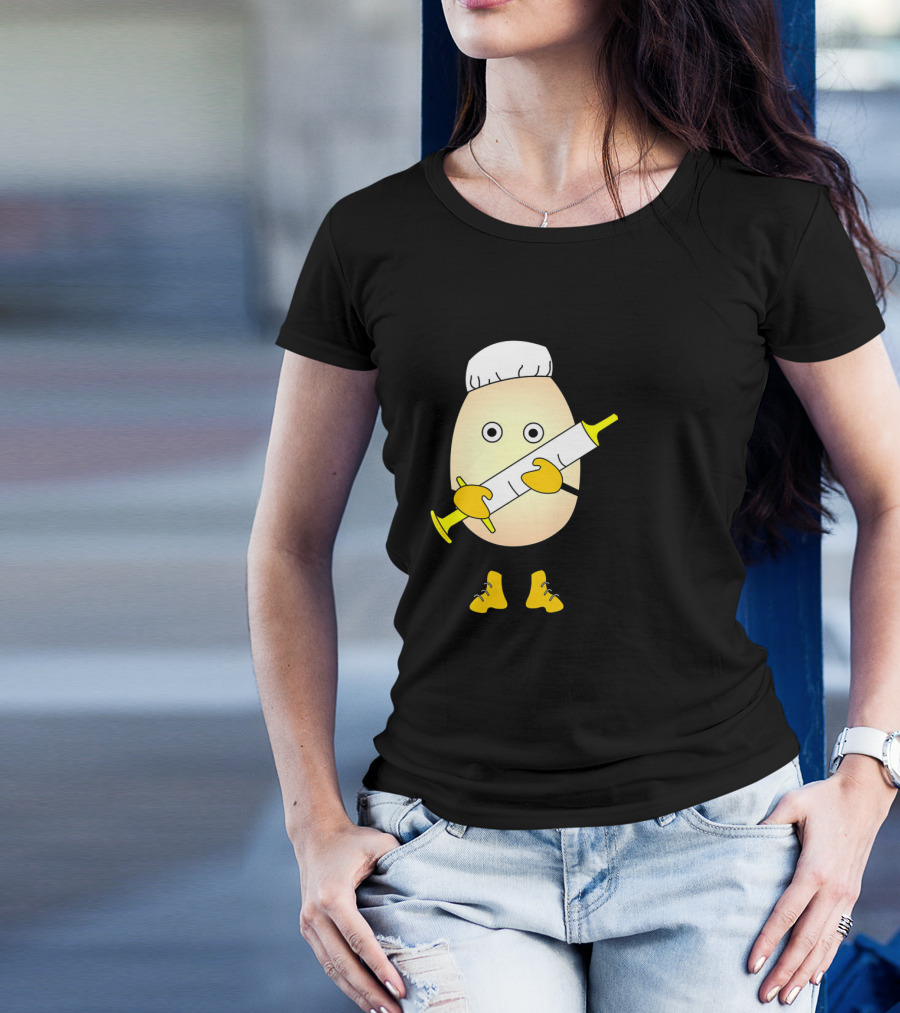 Nurse Egg Holding Syringe Get Your Flu Shot T-Shirt