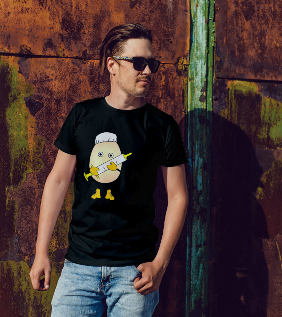 Nurse Egg Holding Syringe Get Your Flu Shot T-Shirt
