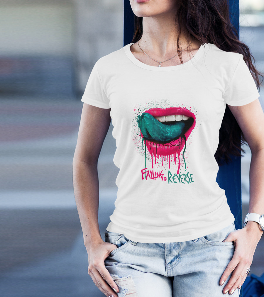 Falling In Reverse Lips Green Tongue Dripping Paint T-Shirt