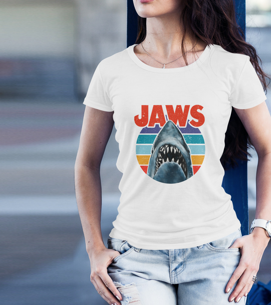 Jaws Shark Vintage Retro Colorful Stripes T-Shirt