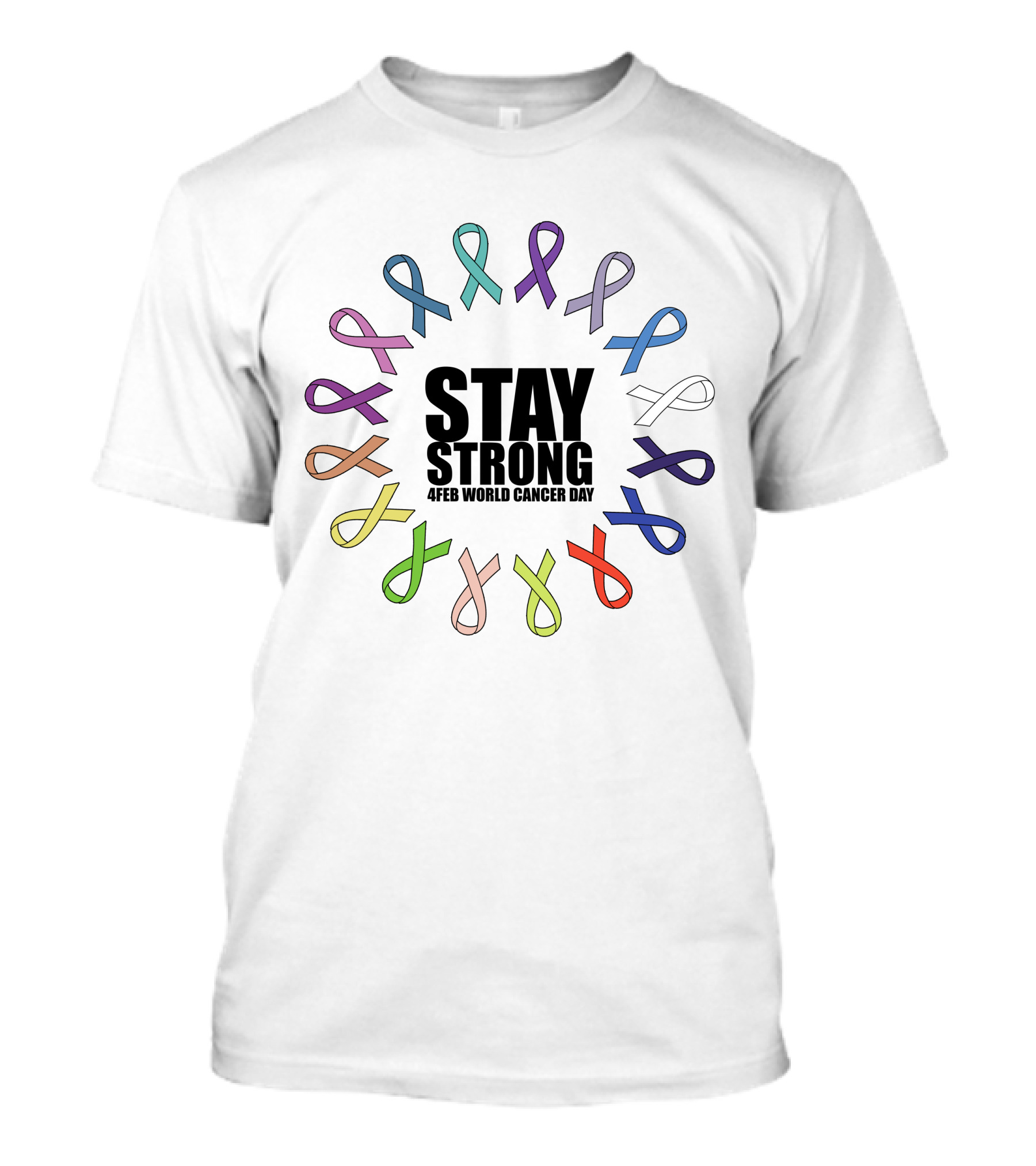Stay Strong 4Feb World Cancer Day Multicolor Ribbon Circle T-Shirt