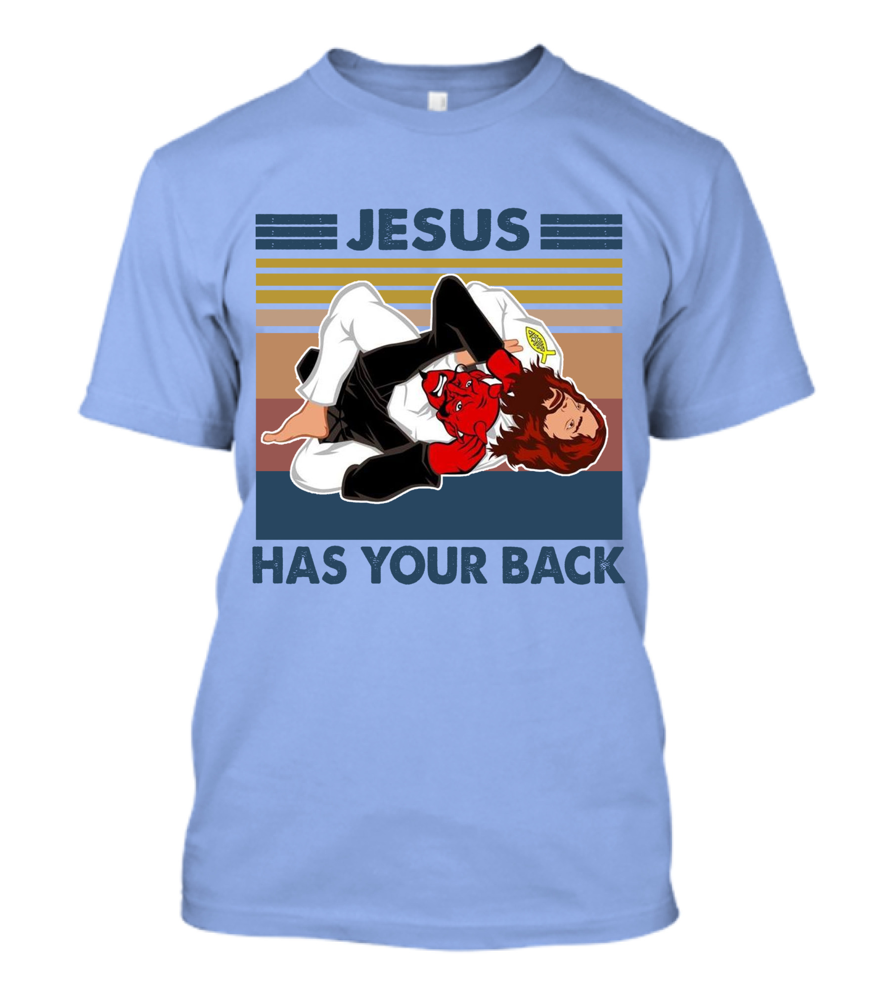 Jesus Has Your Back Retro Jiu Jitsu Grappling T-Shirt