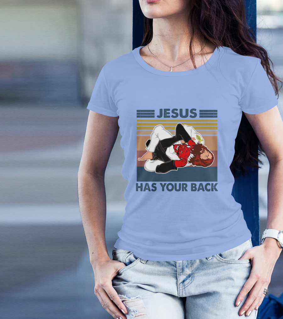Jesus Has Your Back Retro Jiu Jitsu Grappling T-Shirt