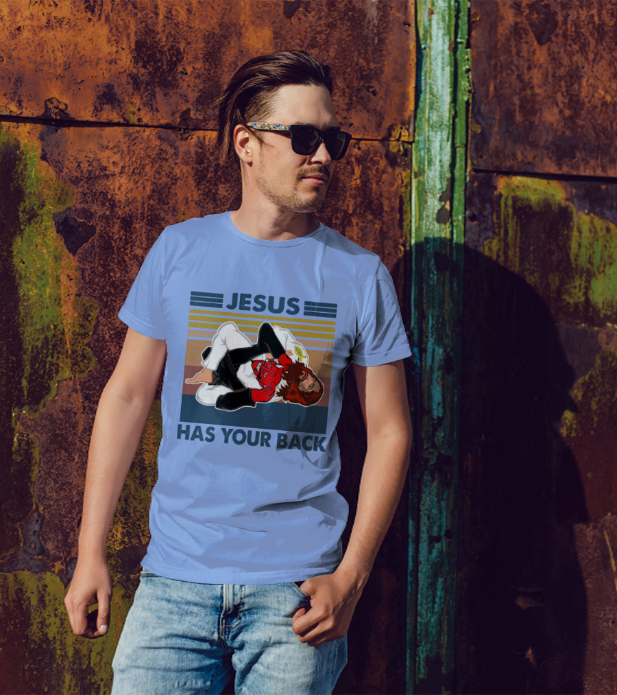 Jesus Has Your Back Retro Jiu Jitsu Grappling T-Shirt