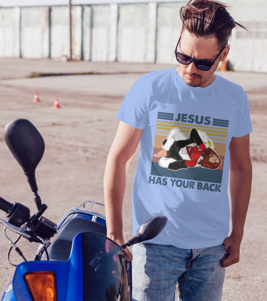 Jesus Has Your Back Retro Jiu Jitsu Grappling T-Shirt