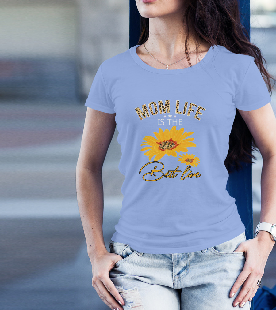 Mom Life Best Life Leopard Print Sunflower T-Shirt