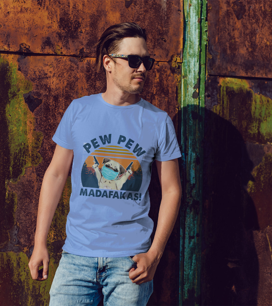 PEW PEW MADAFKAS PUG MASK SUNSET T-Shirt