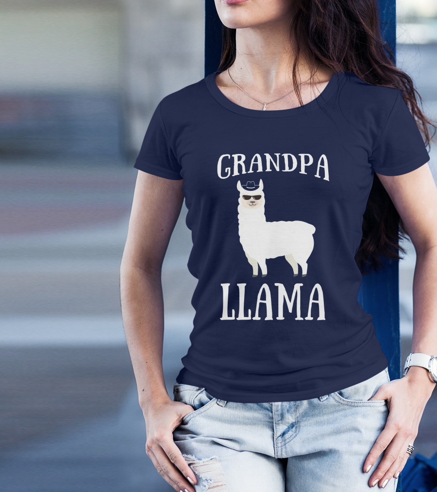 GRANDPA LLAMA Cool Hat Sunglasses T-Shirt