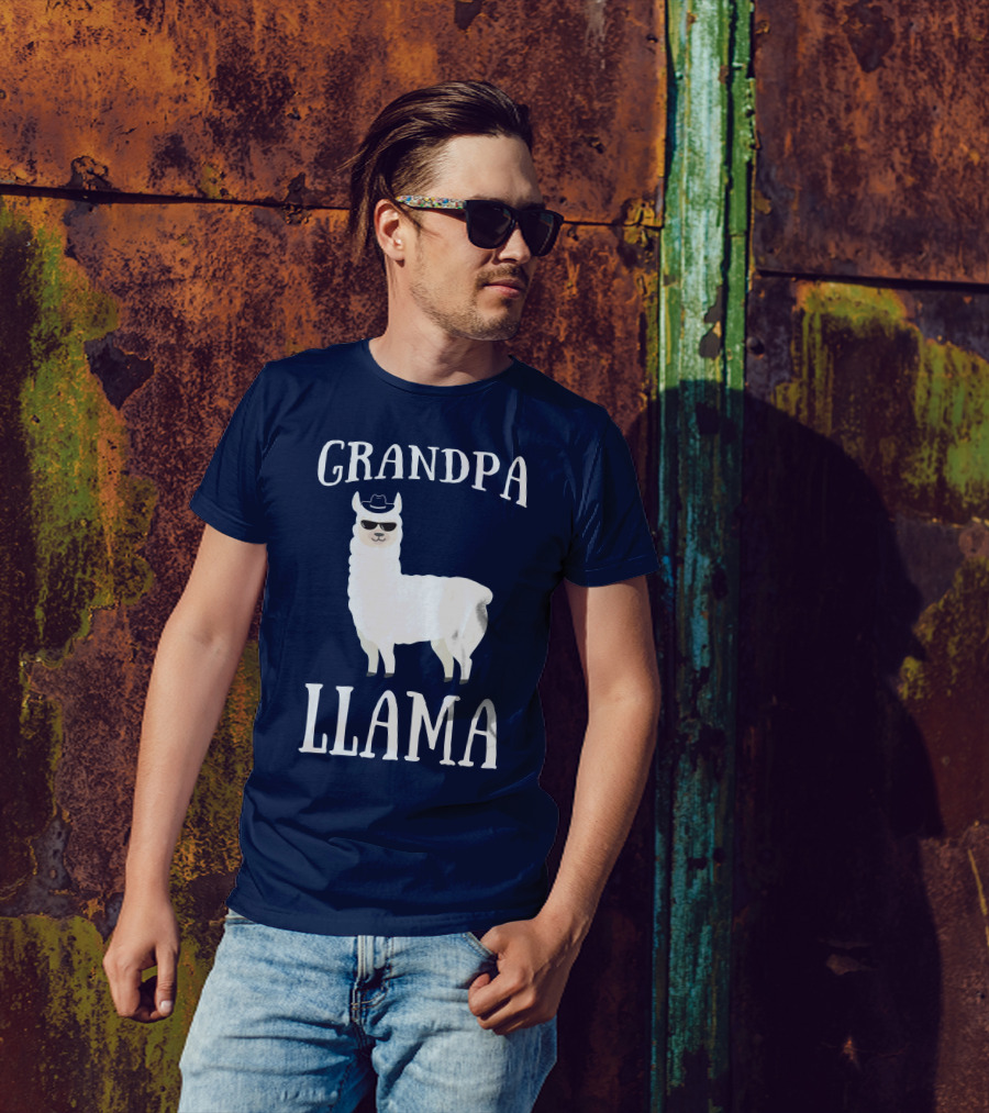 GRANDPA LLAMA Cool Hat Sunglasses T-Shirt