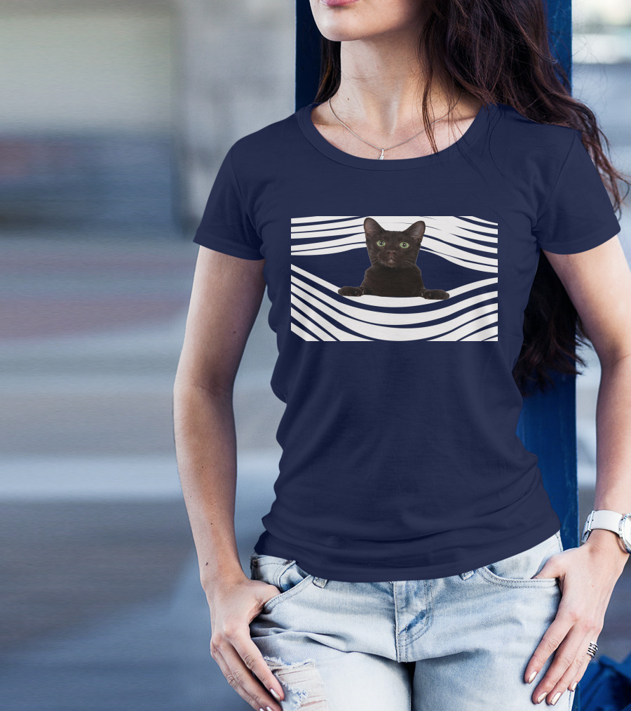 Havana Brown Cat Emerging From Striped Pattern FM Mask T-Shirt