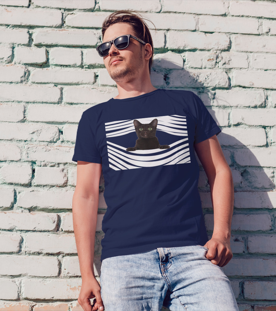 Havana Brown Cat Emerging From Striped Pattern FM Mask T-Shirt