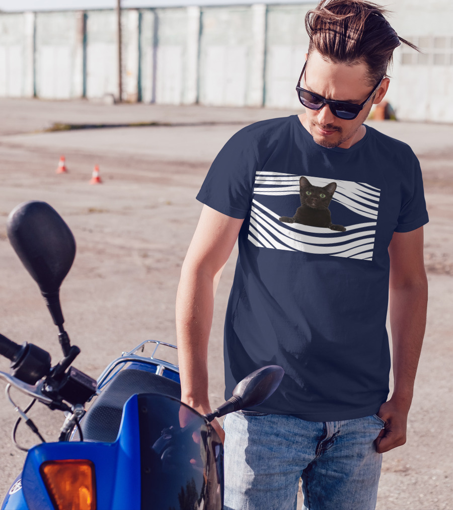Havana Brown Cat Emerging From Striped Pattern FM Mask T-Shirt