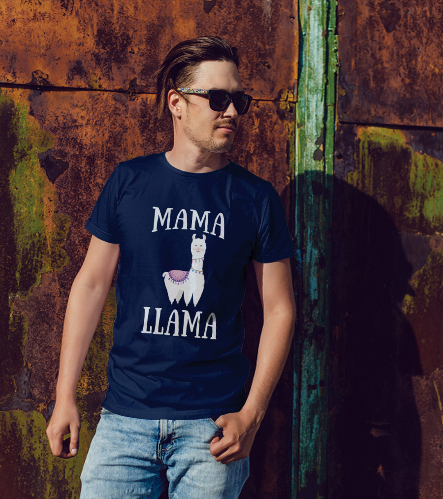 MAMA LLAMA Whimsical Llama Illustration With Colorful Blanket And Beads T-Shirt