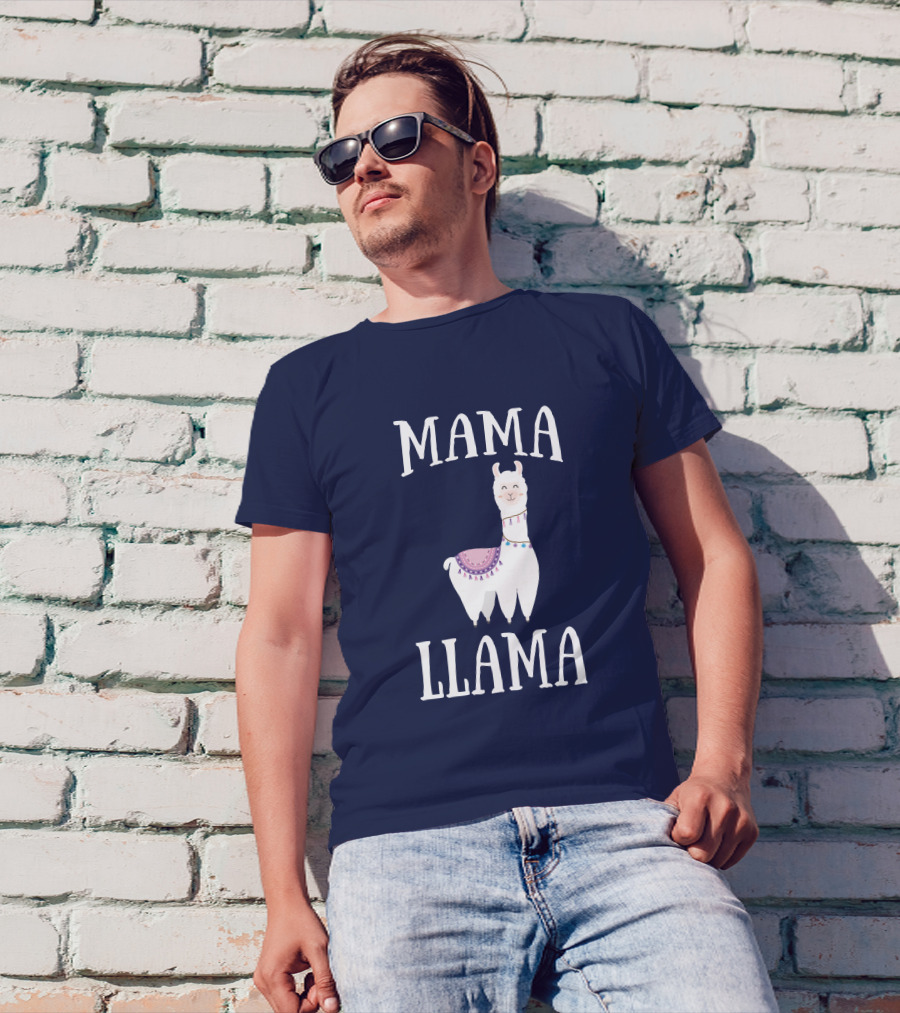 MAMA LLAMA Whimsical Llama Illustration With Colorful Blanket And Beads T-Shirt