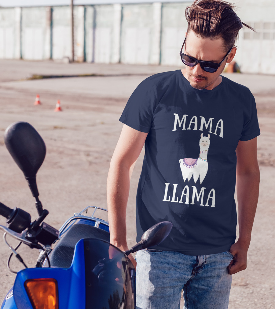 MAMA LLAMA Whimsical Llama Illustration With Colorful Blanket And Beads T-Shirt