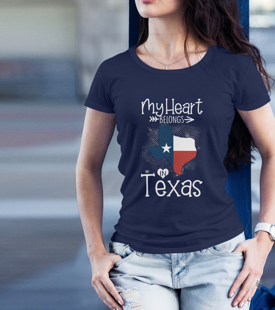 My Heart Belongs In Texas State Flag Map T-Shirt