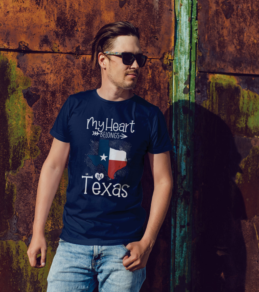 My Heart Belongs In Texas State Flag Map T-Shirt