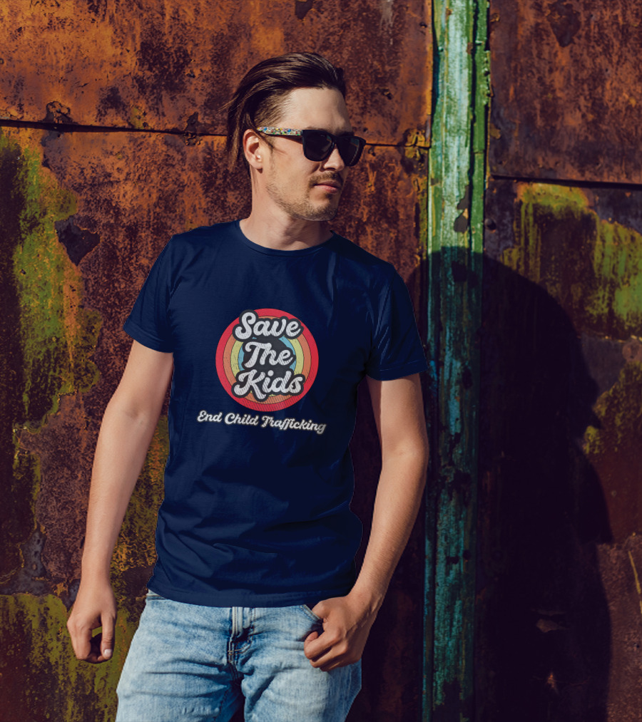 Save The Kids End Child Trafficking Retro Rainbow Circle T-Shirt