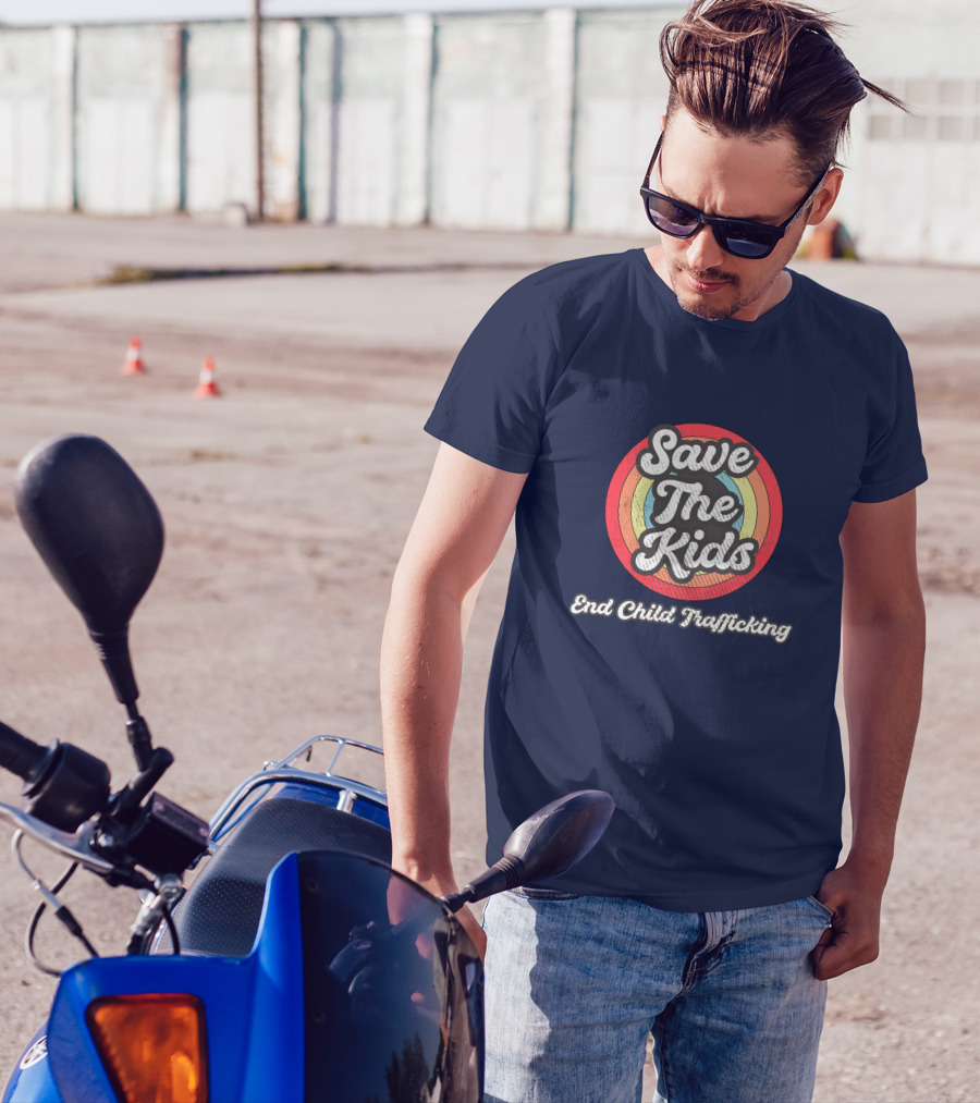 Save The Kids End Child Trafficking Retro Rainbow Circle T-Shirt