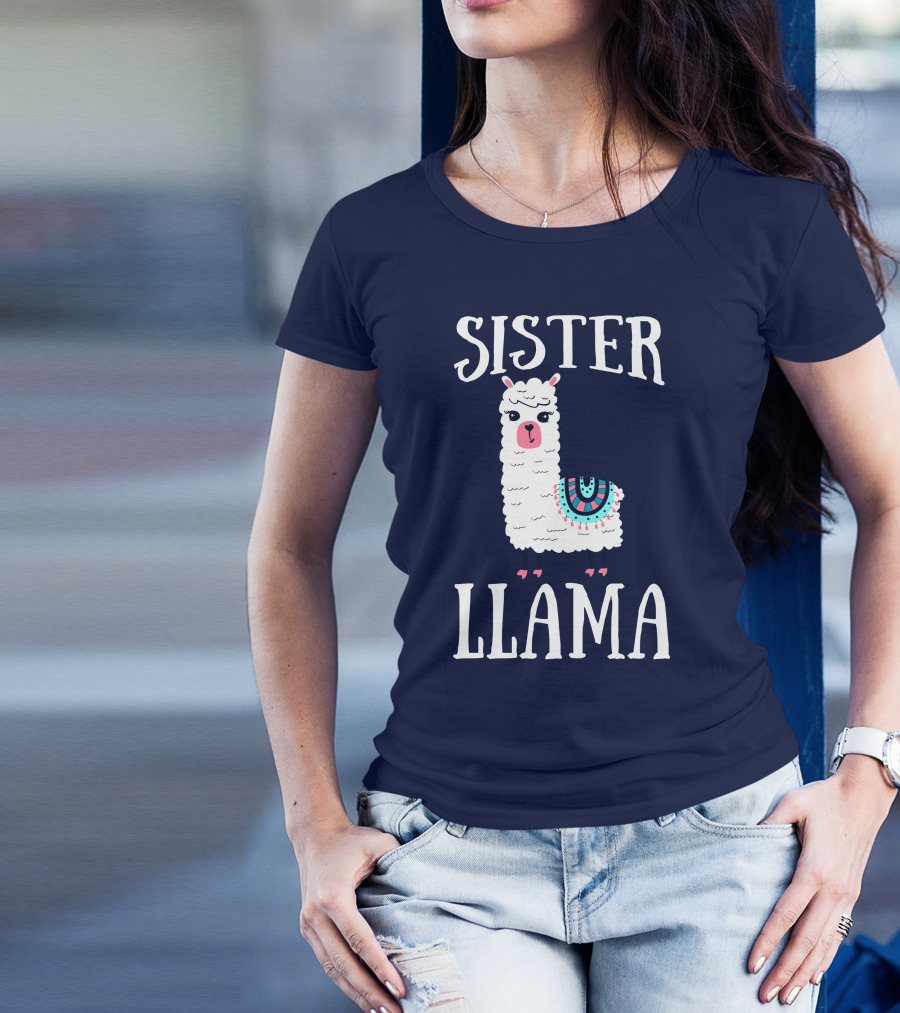 SISTER LLAMA Cute Llama With Colorful Blanket T-Shirt