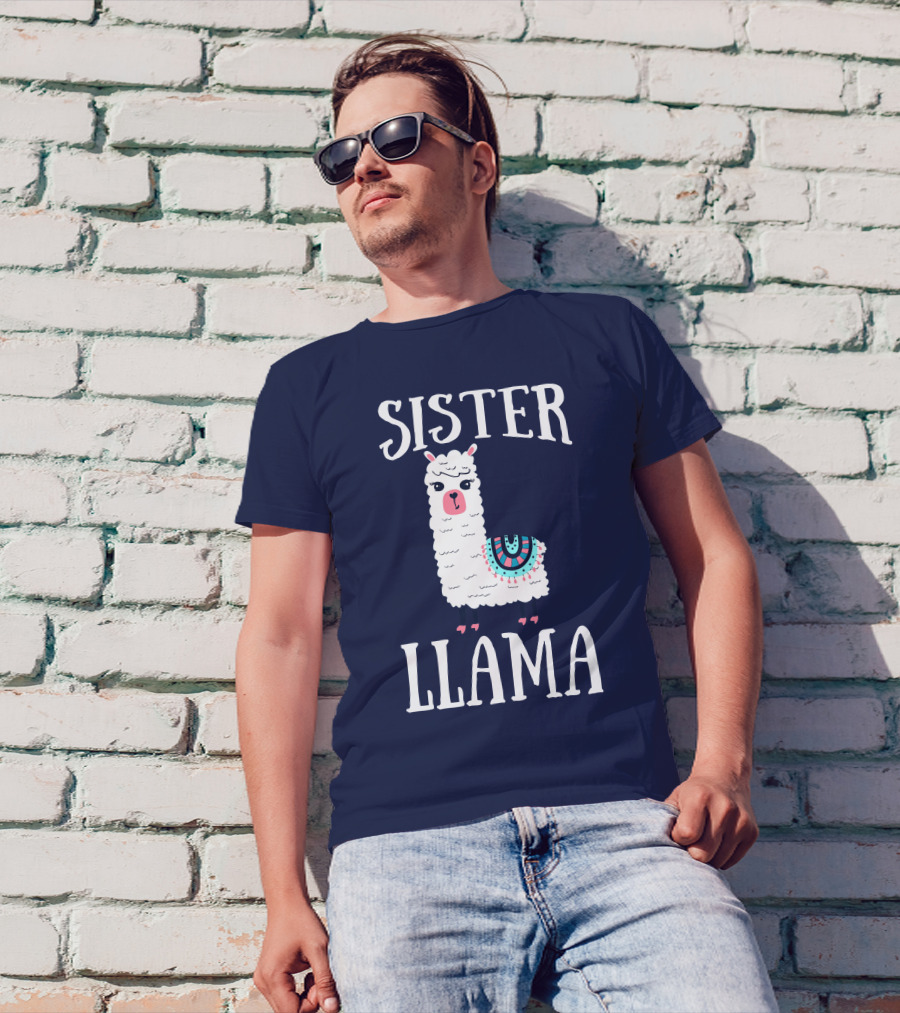 SISTER LLAMA Cute Llama With Colorful Blanket T-Shirt
