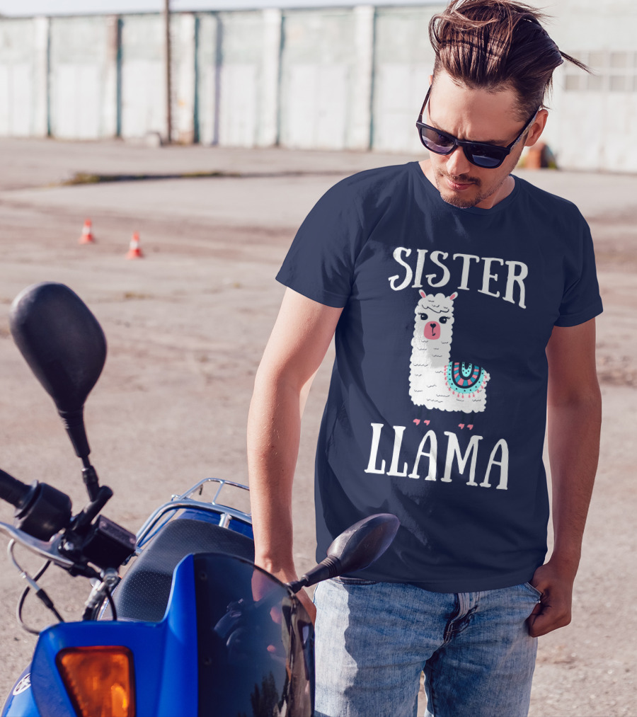 SISTER LLAMA Cute Llama With Colorful Blanket T-Shirt