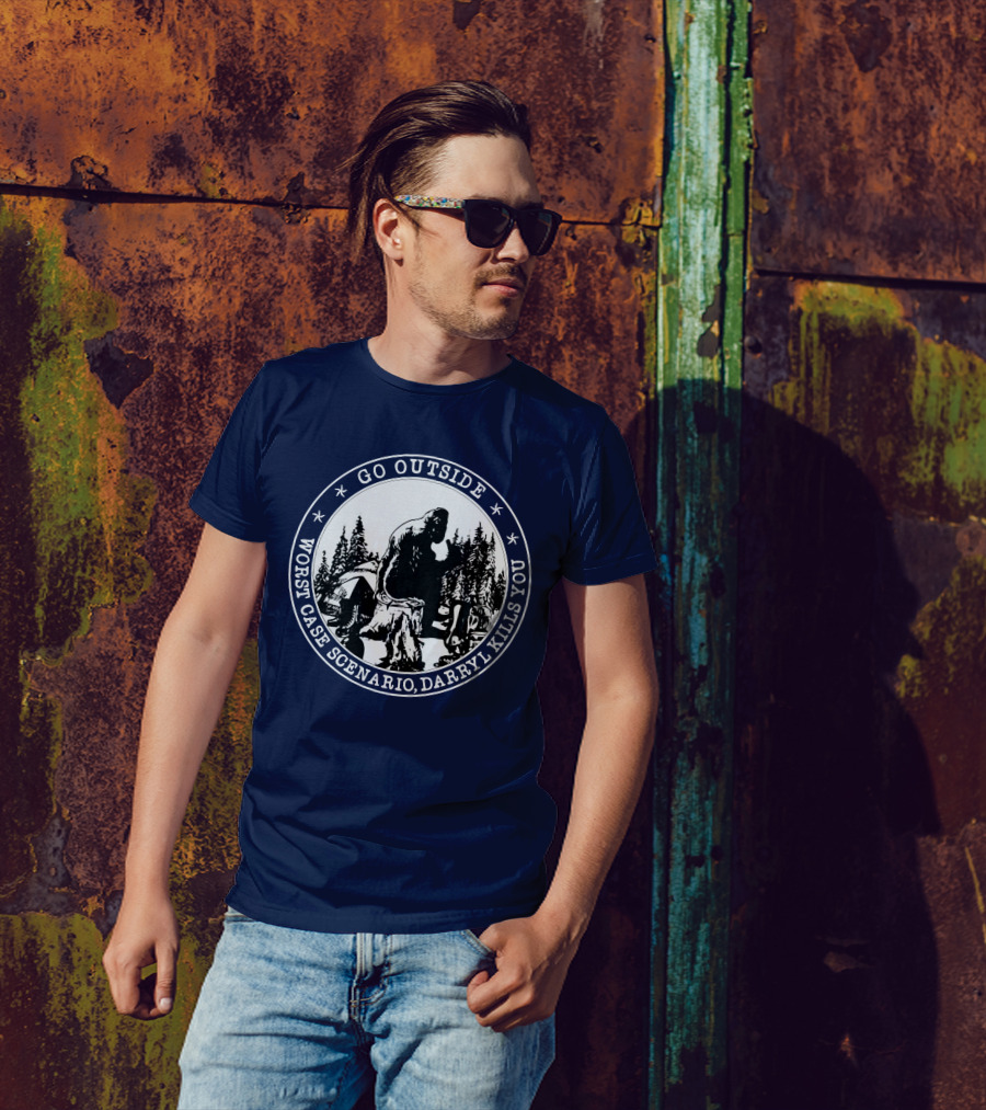 Go Outside Bigfoot Worst Case Scenario Darryl Kills You Forest Scene T-Shirt