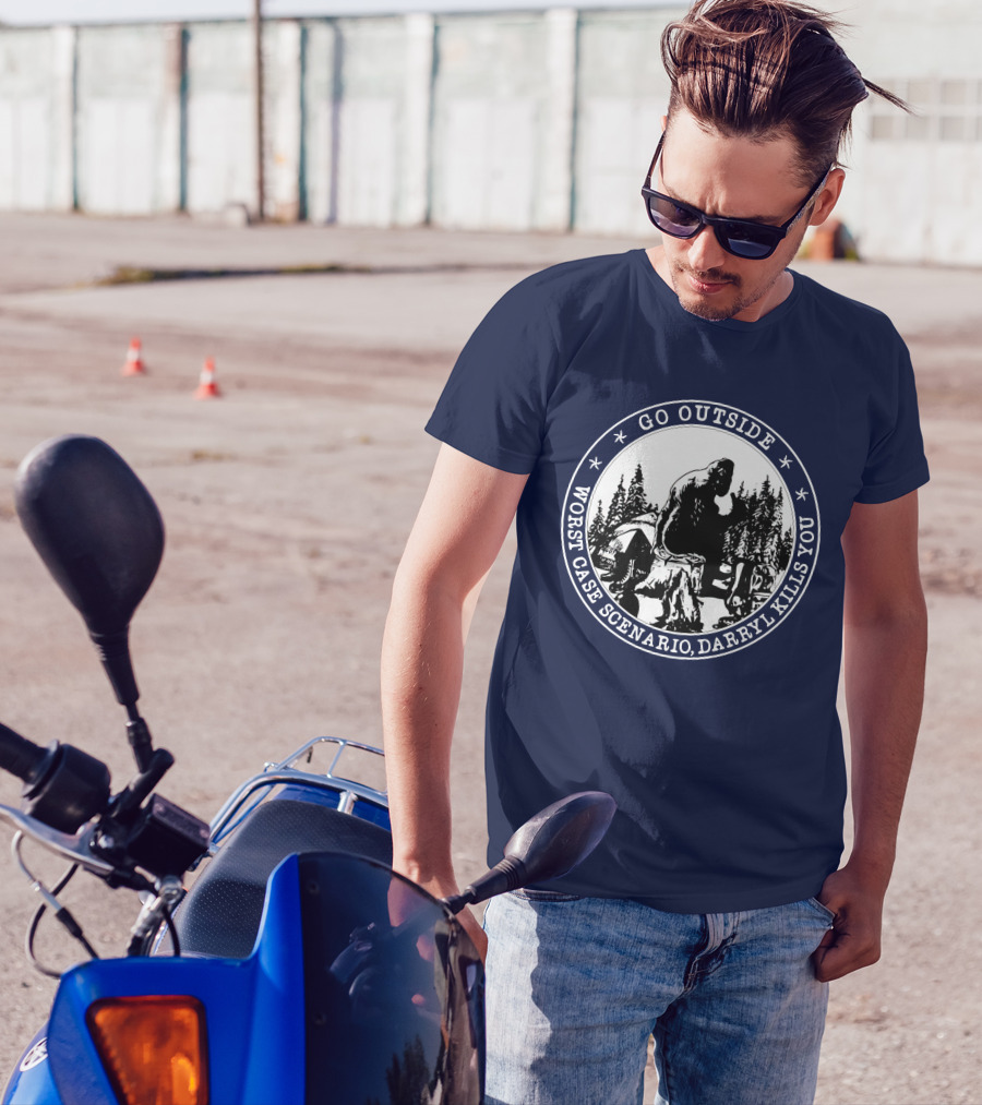Go Outside Bigfoot Worst Case Scenario Darryl Kills You Forest Scene T-Shirt
