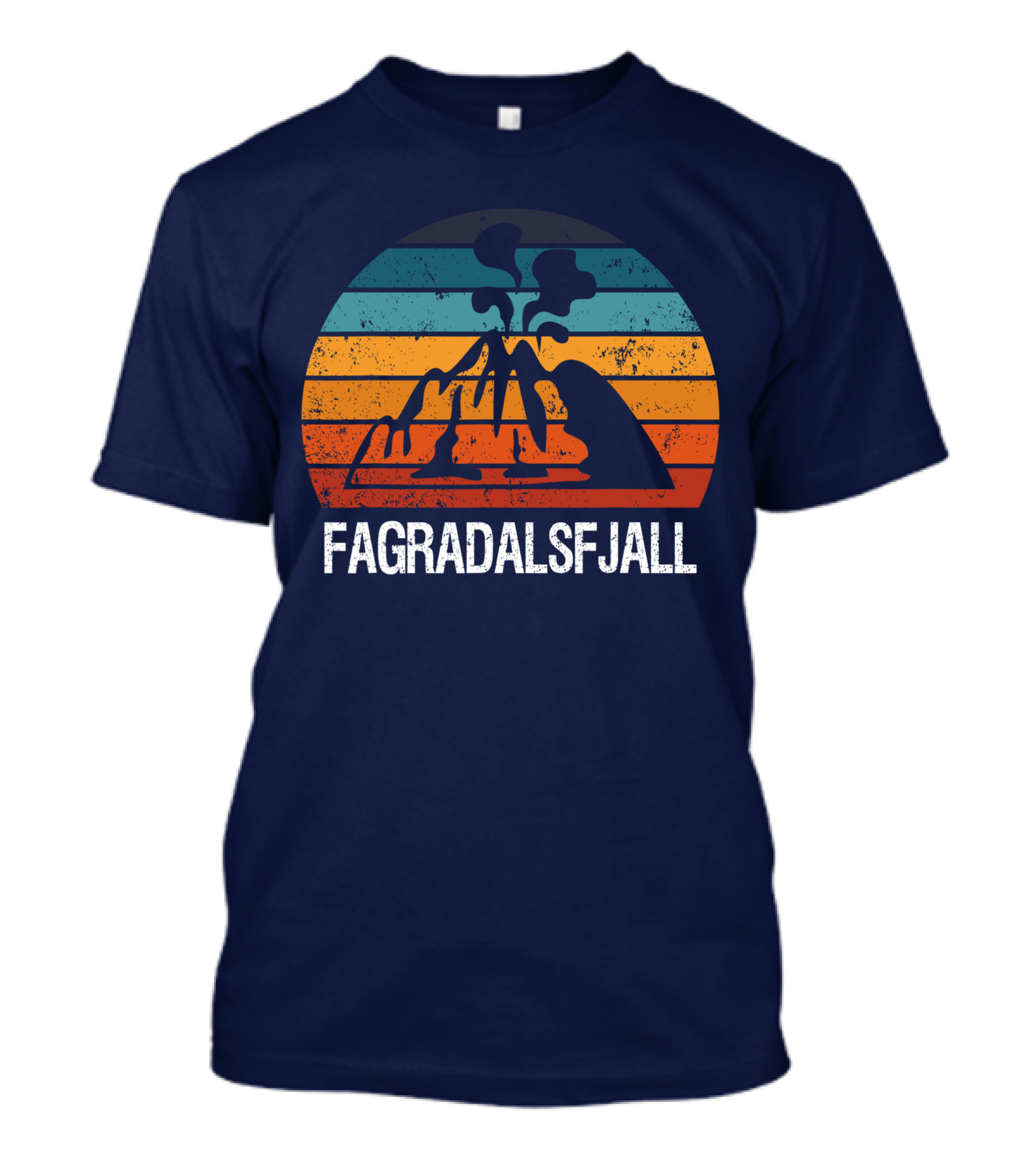 Fagradalsfjall Mountain Volcano Eruption Retro Sunset Stripes T-Shirt
