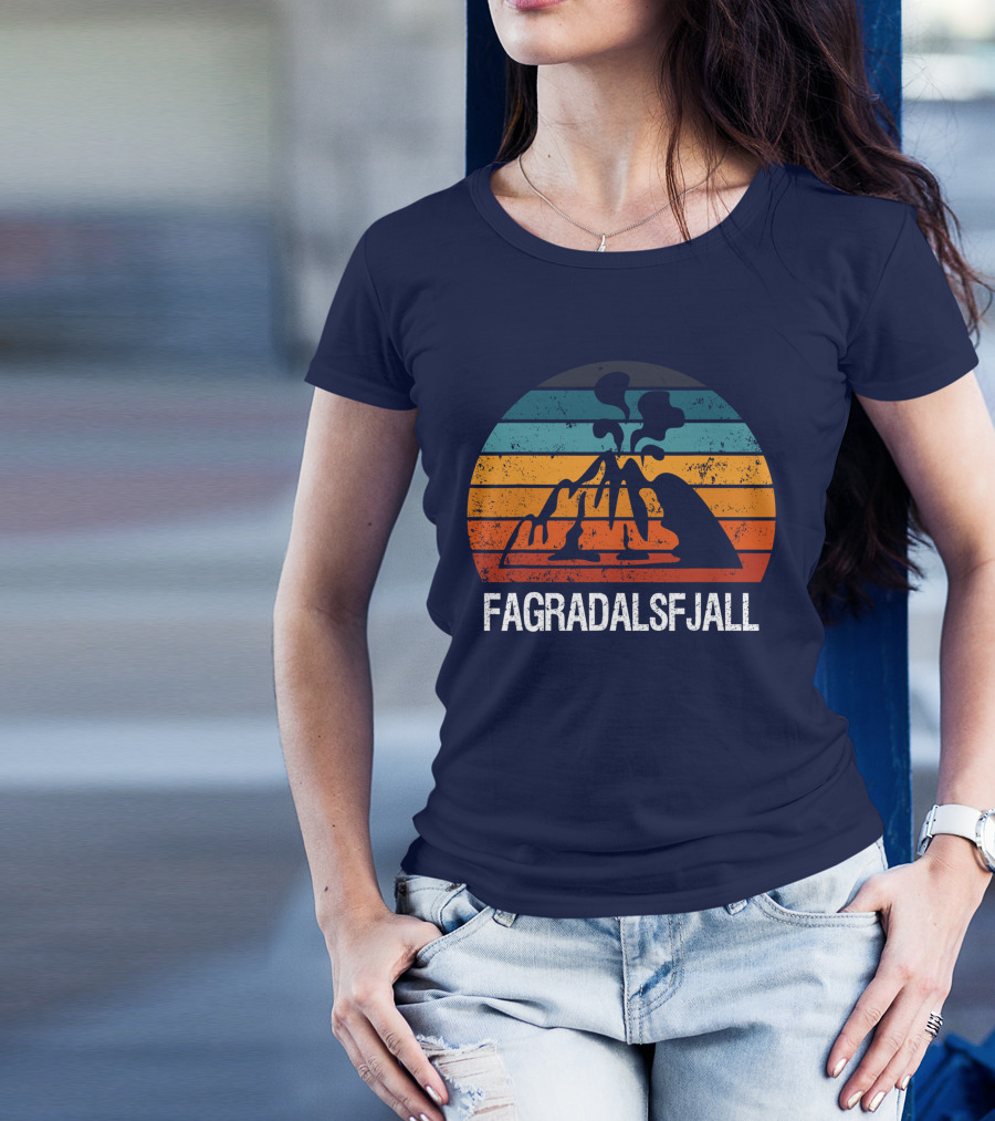 Fagradalsfjall Mountain Volcano Eruption Retro Sunset Stripes T-Shirt