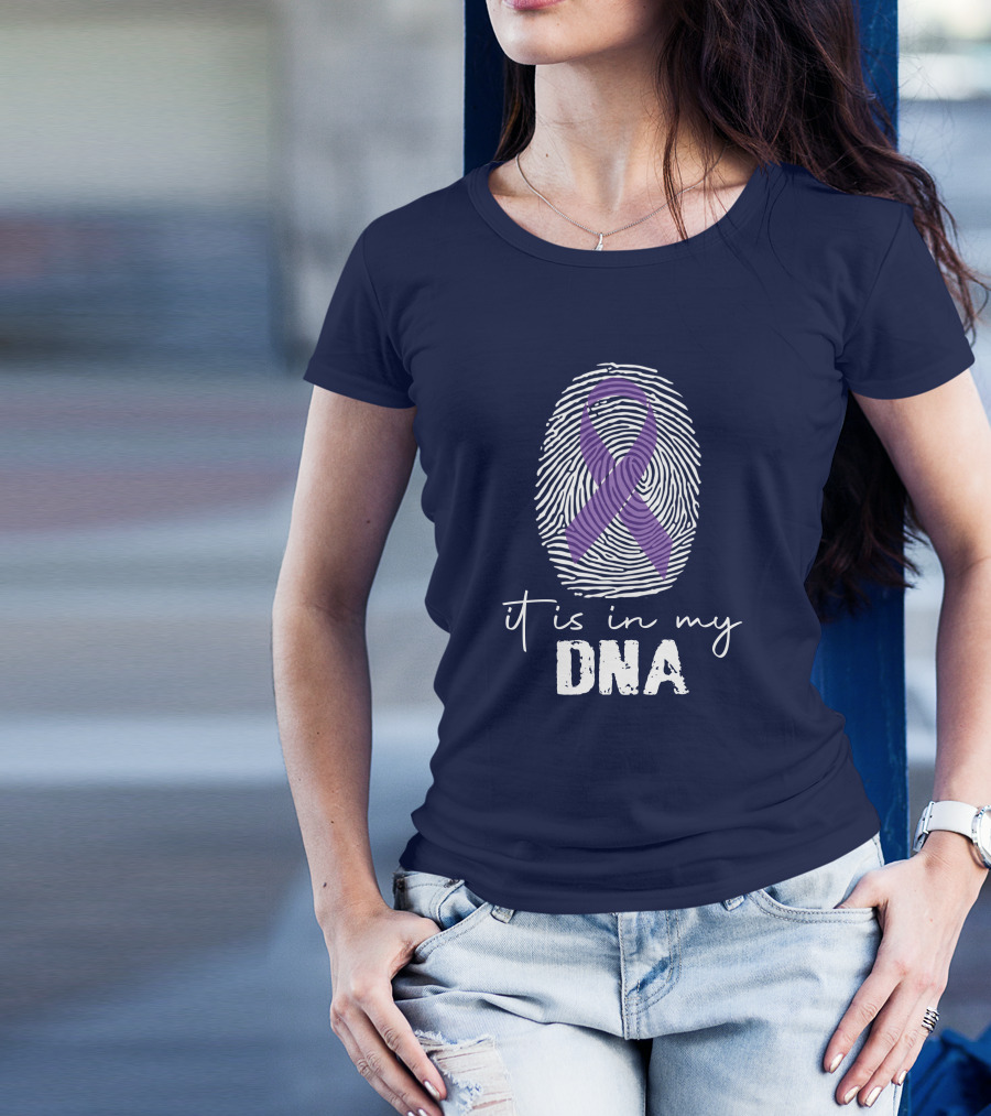 RD It Is In My DNA Pancreatic Cancer Awareness Purple Ribbon Fingerprint T-Shirt