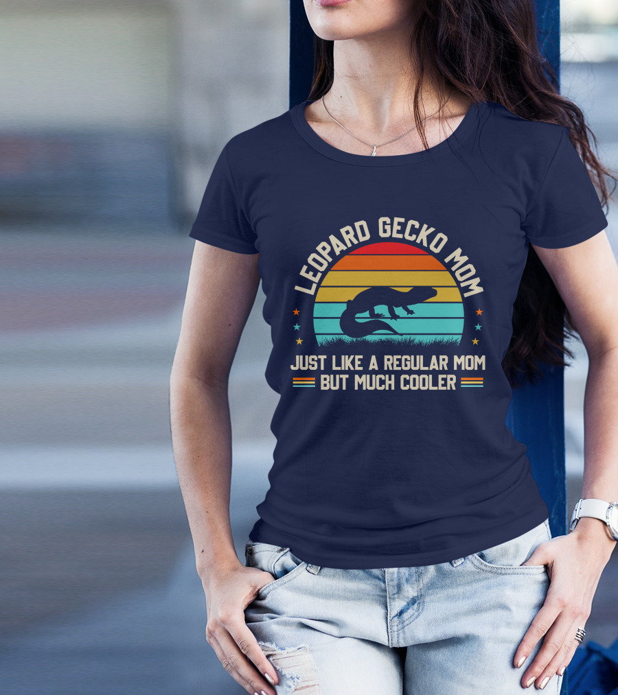 Leopard Gecko Mom Just Like A Regular Mom But Much Cooler Retro Sunset Lizard T-Shirt