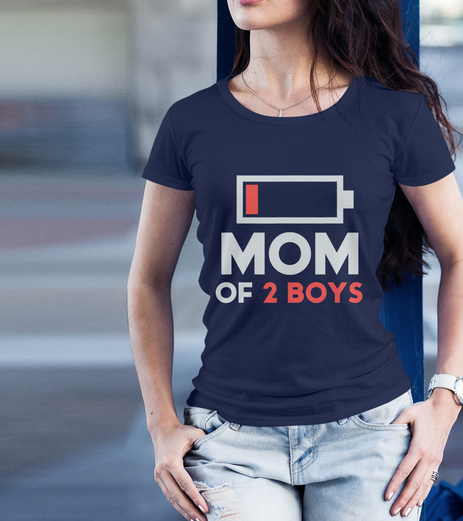 Low Battery Mom Of 2 Boys From Son Birthday T-Shirt