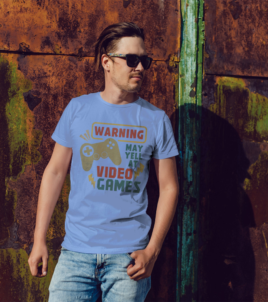 Warning May Yell At Video Games Controller And Lightning Symbols T-Shirt