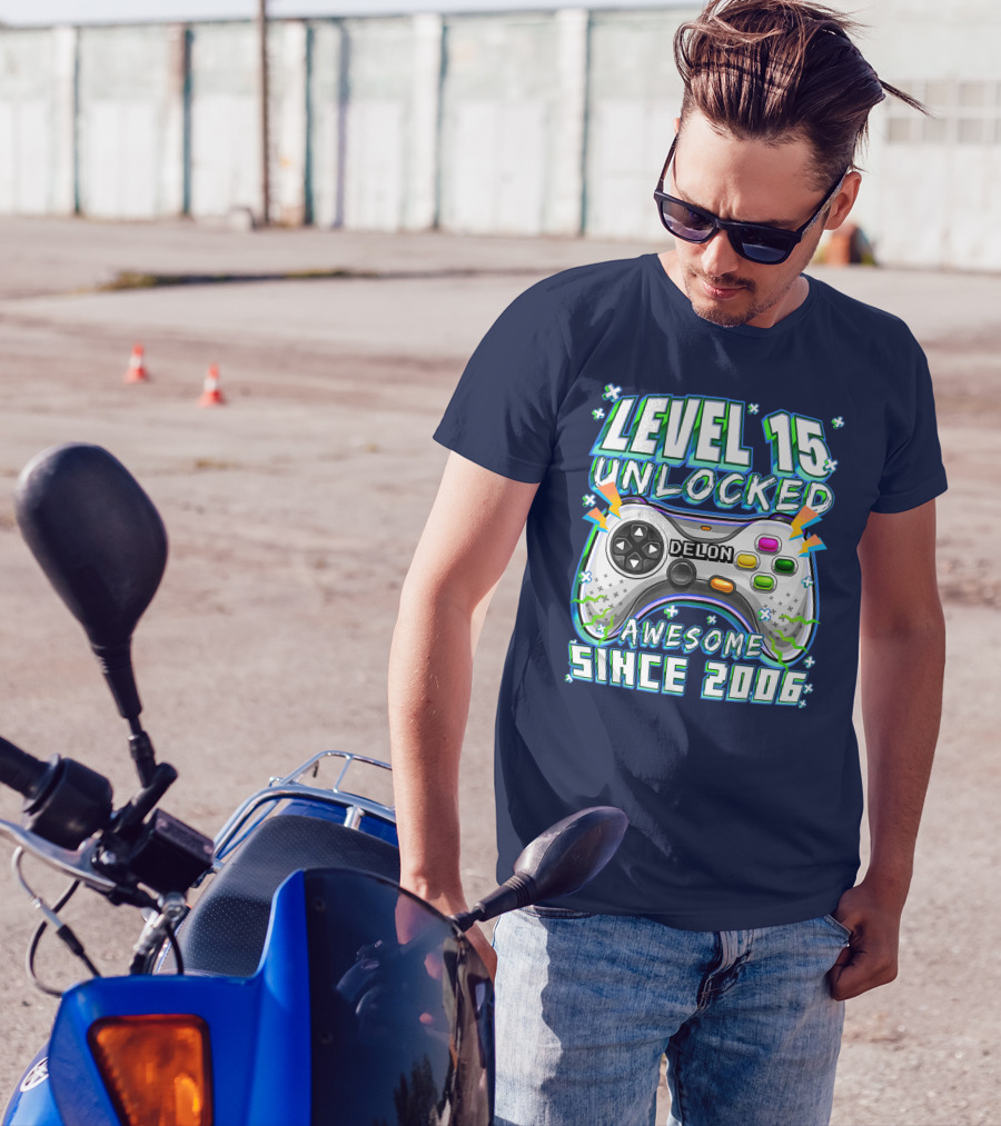 Level 15 Unlocked Awesome Since 2006 Delon Video Game Controller Birthday T-Shirt