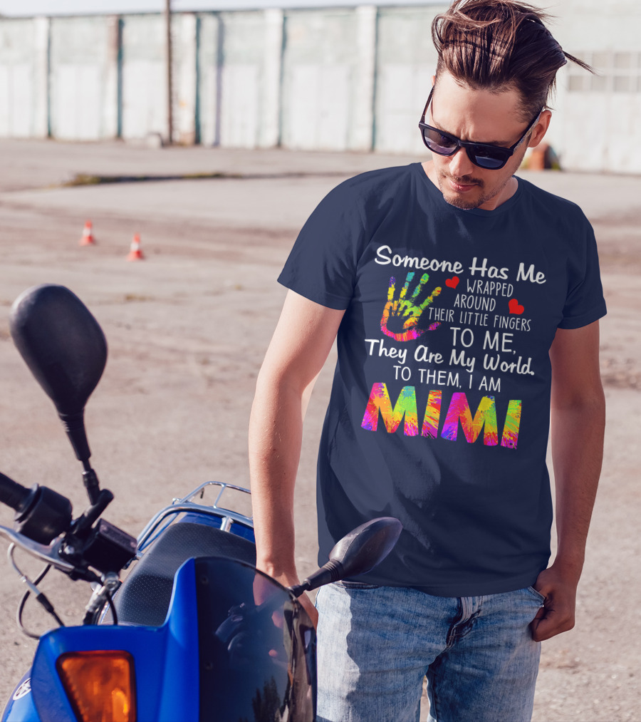 Someone Has Me Wrapped Around Their Little Fingers Mimi To Me They Are My World Vibrant Handprint Hearts T-Shirt