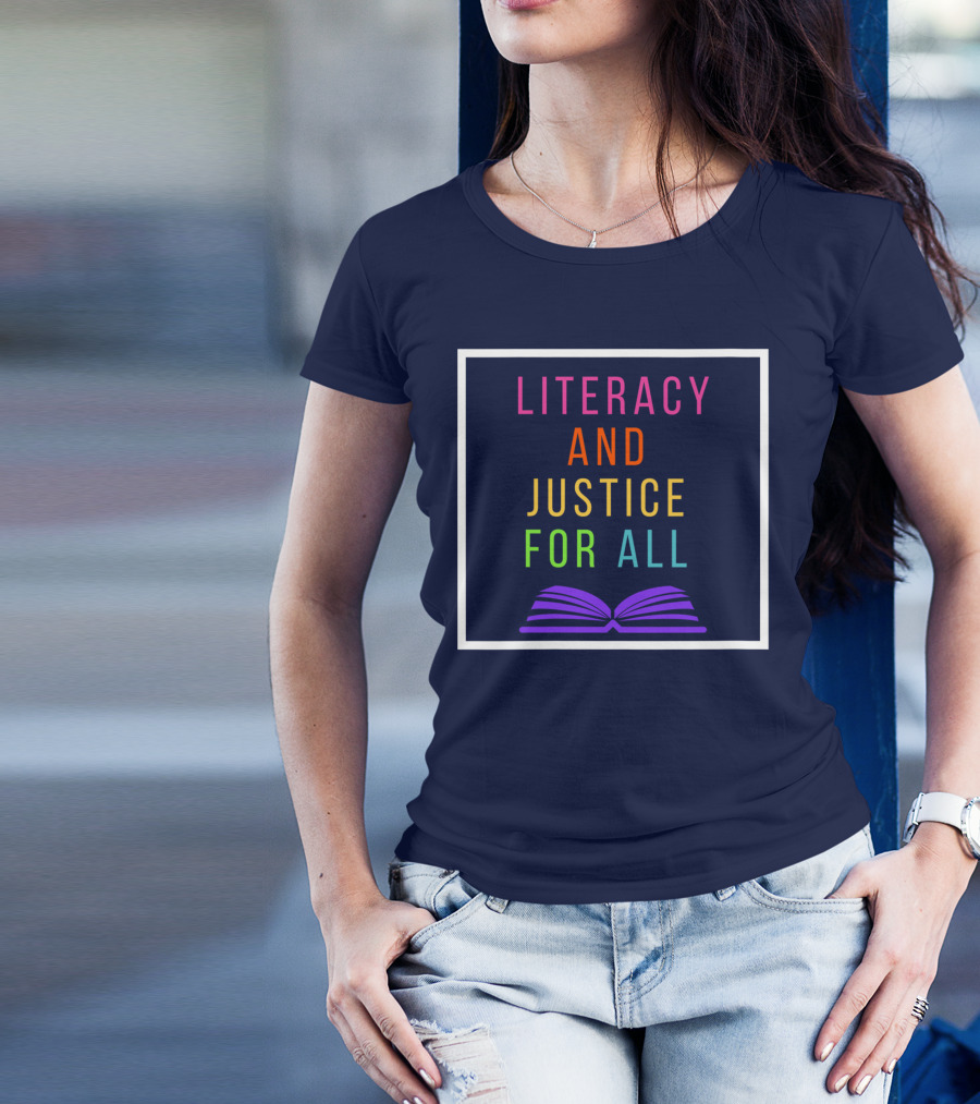 Literacy And Justice For All Open Book Rainbow Colors T-Shirt