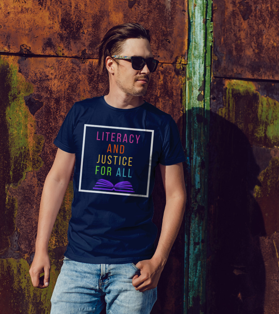 Literacy And Justice For All Open Book Rainbow Colors T-Shirt