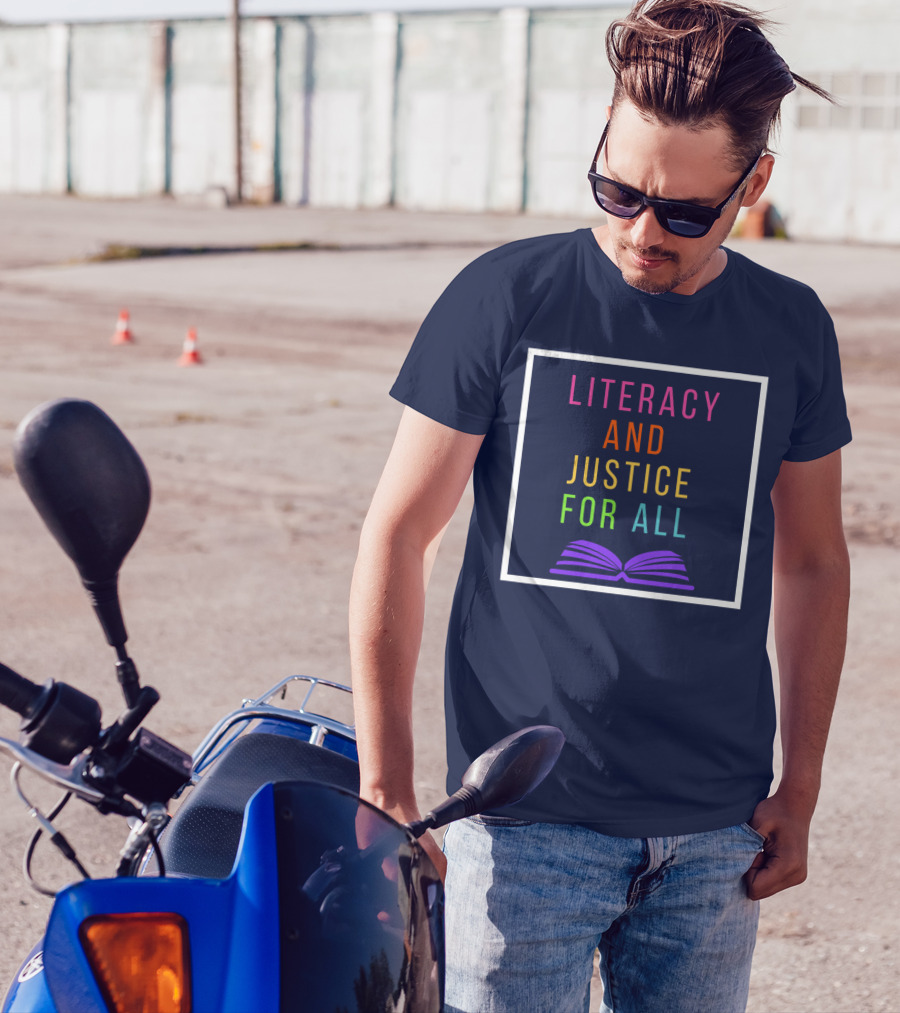 Literacy And Justice For All Open Book Rainbow Colors T-Shirt