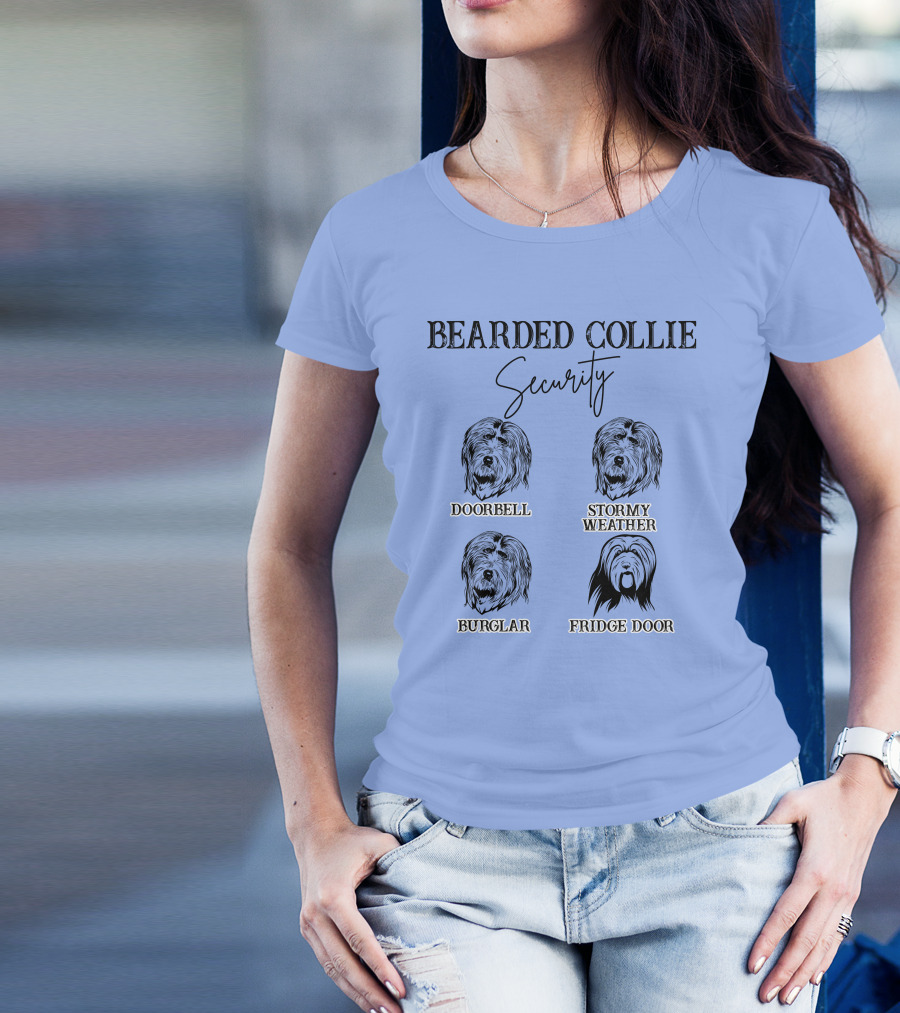 Bearded Collie Security Doorbell Stormy Weather Burglar Fridge Door T-Shirt