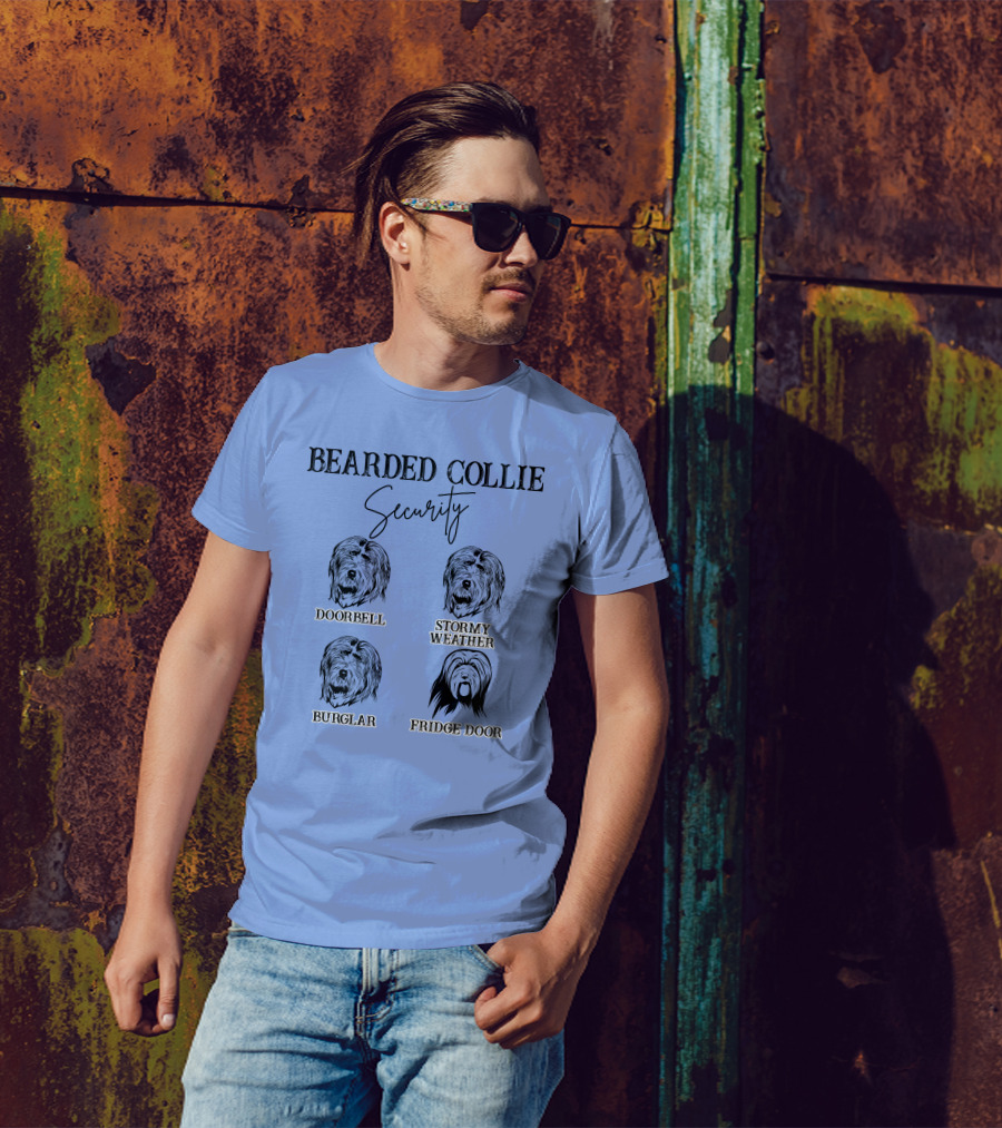 Bearded Collie Security Doorbell Stormy Weather Burglar Fridge Door T-Shirt