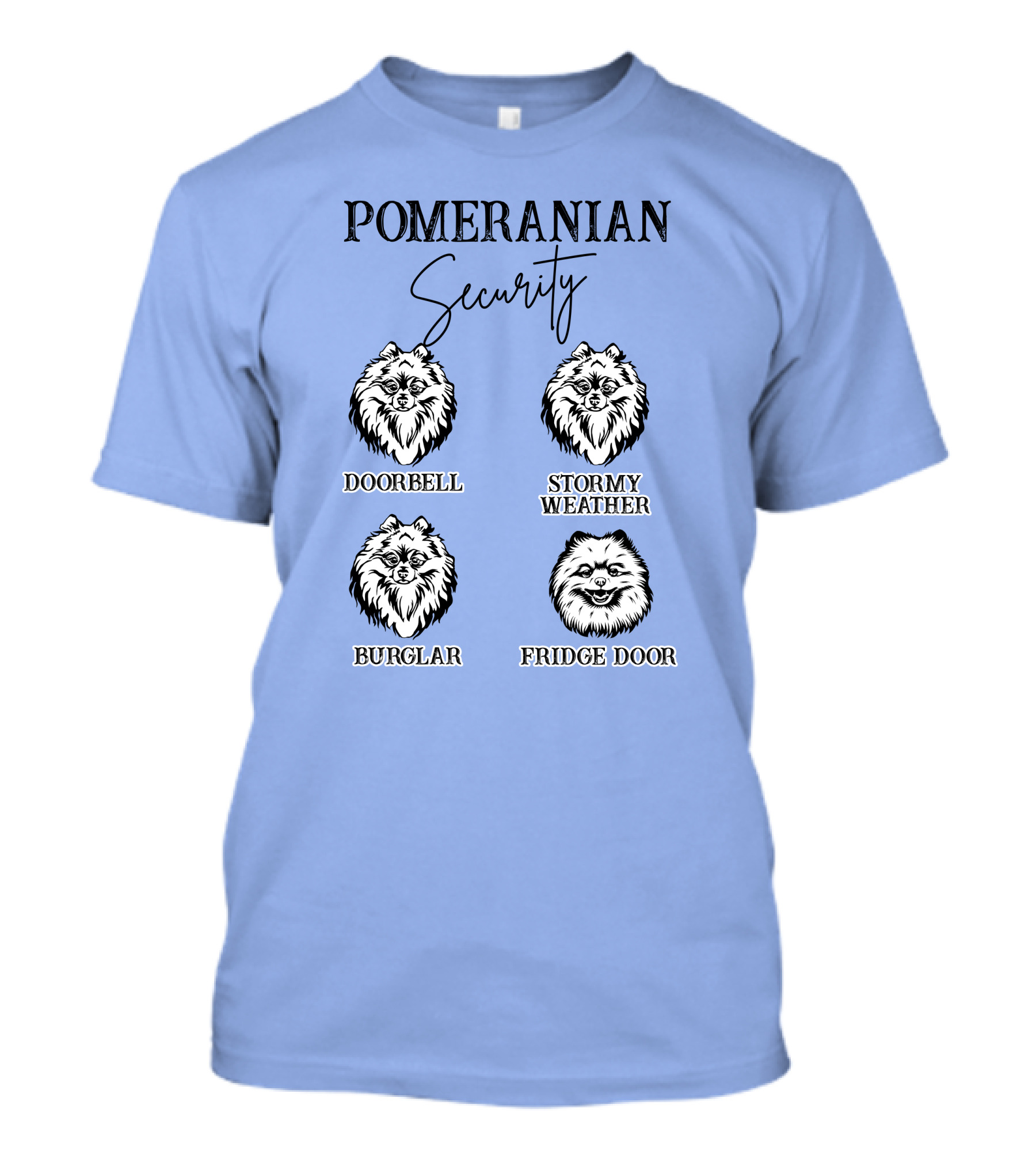 Pomeranian Security Doorbell Stormy Weather Burglar Fridge Door Dog Owner T-Shirt