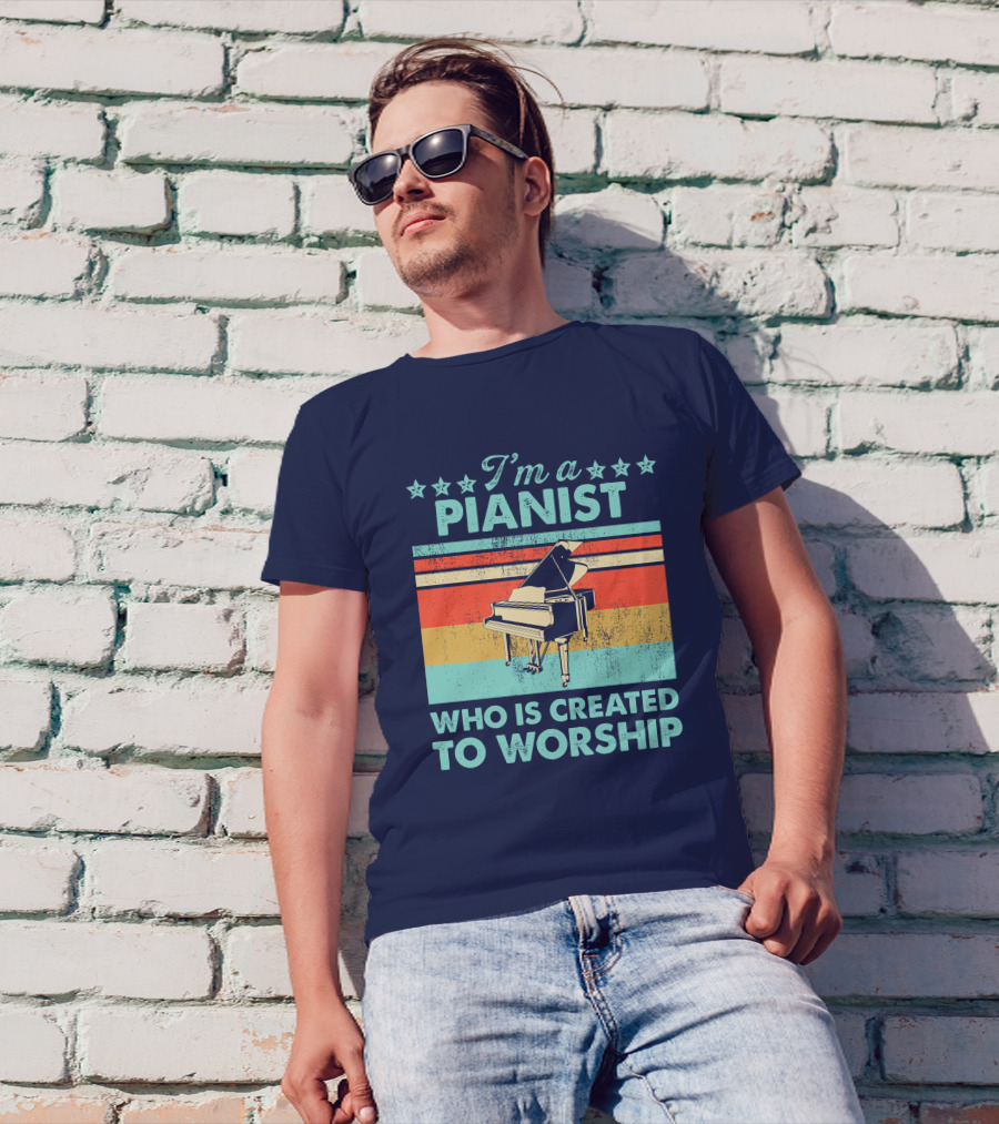I'm A Pianist Who Is Created To Worship Retro Stars And Stripes Piano T-Shirt