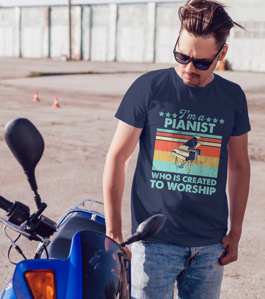 I'm A Pianist Who Is Created To Worship Retro Stars And Stripes Piano T-Shirt