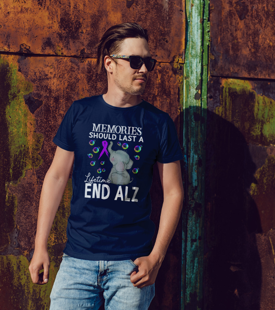 Memories Should Last A Lifetime End ALZ With Elephant And Purple T-Shirt