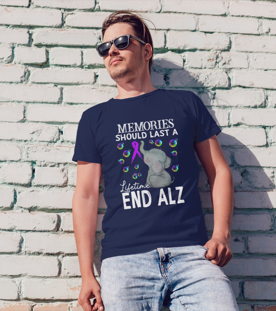 Memories Should Last A Lifetime End ALZ With Elephant And Purple T-Shirt