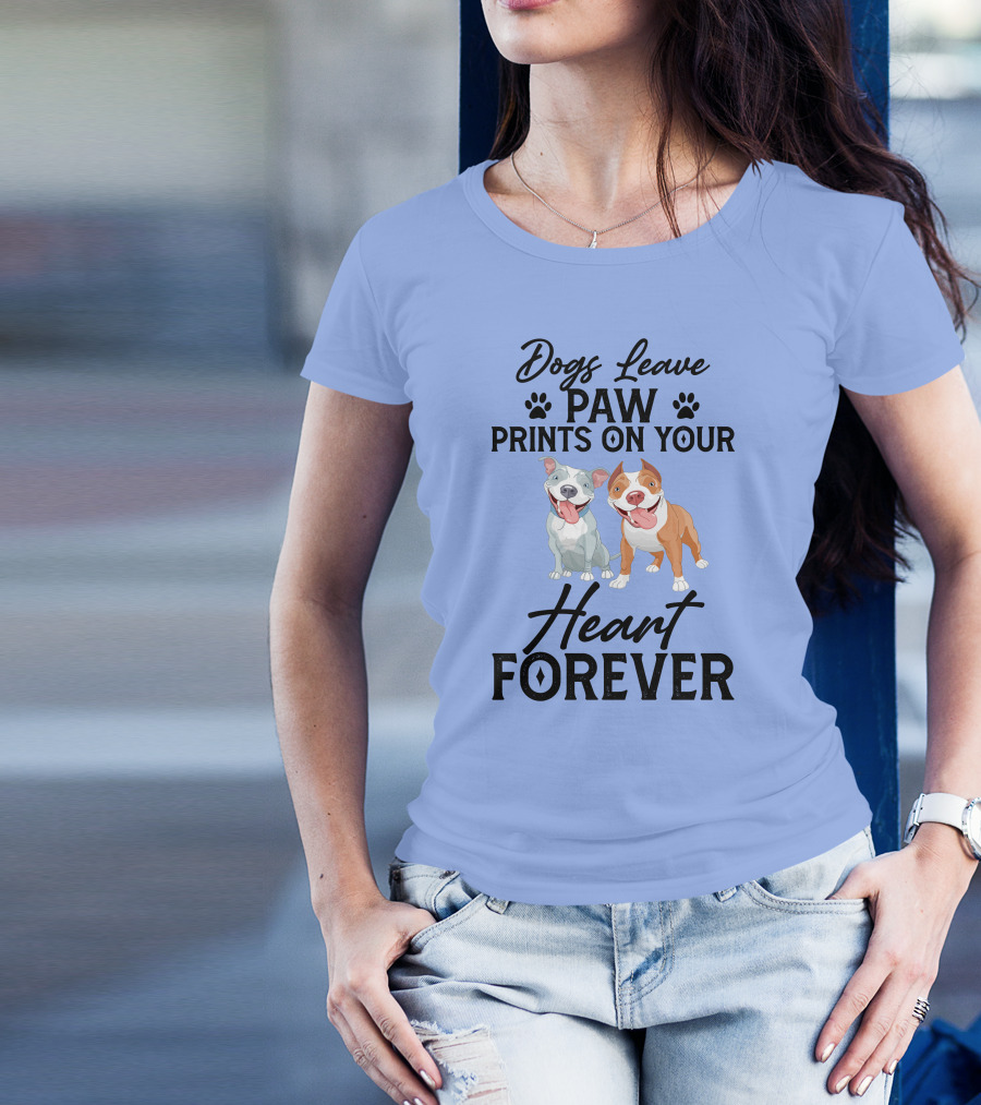 Dogs Leave Paw Prints On Your Heart Forever Classic Pitbull T-Shirt