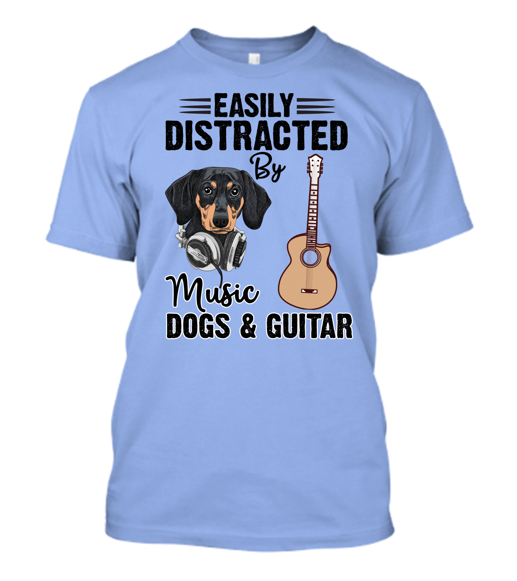 Easily Distracted By Music Dogs And Guitar Dachshund T-Shirt