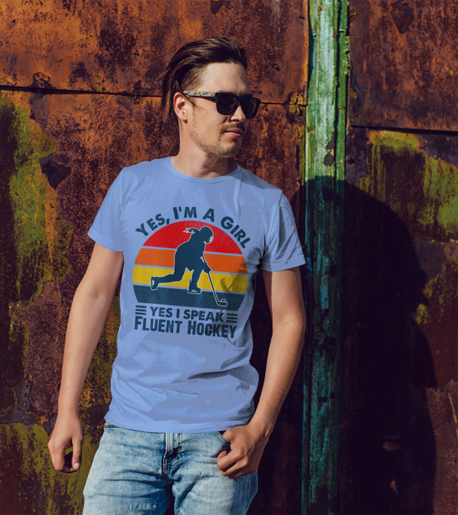 Yes I'm A Girl Yes I Speak Fluent Hockey Retro T-Shirt