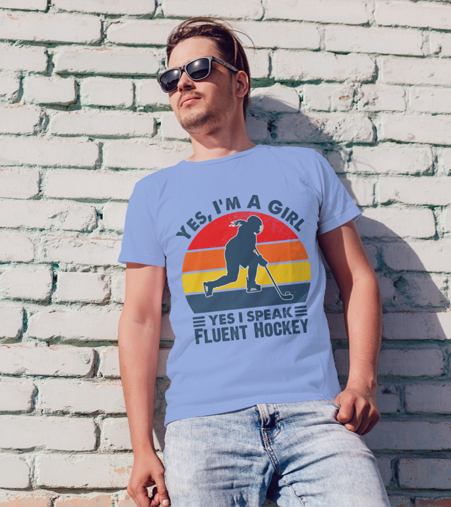 Yes I'm A Girl Yes I Speak Fluent Hockey Retro T-Shirt